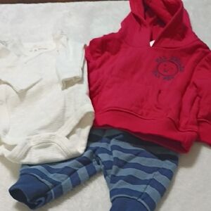 Red Hoodie and Striped Pants Set